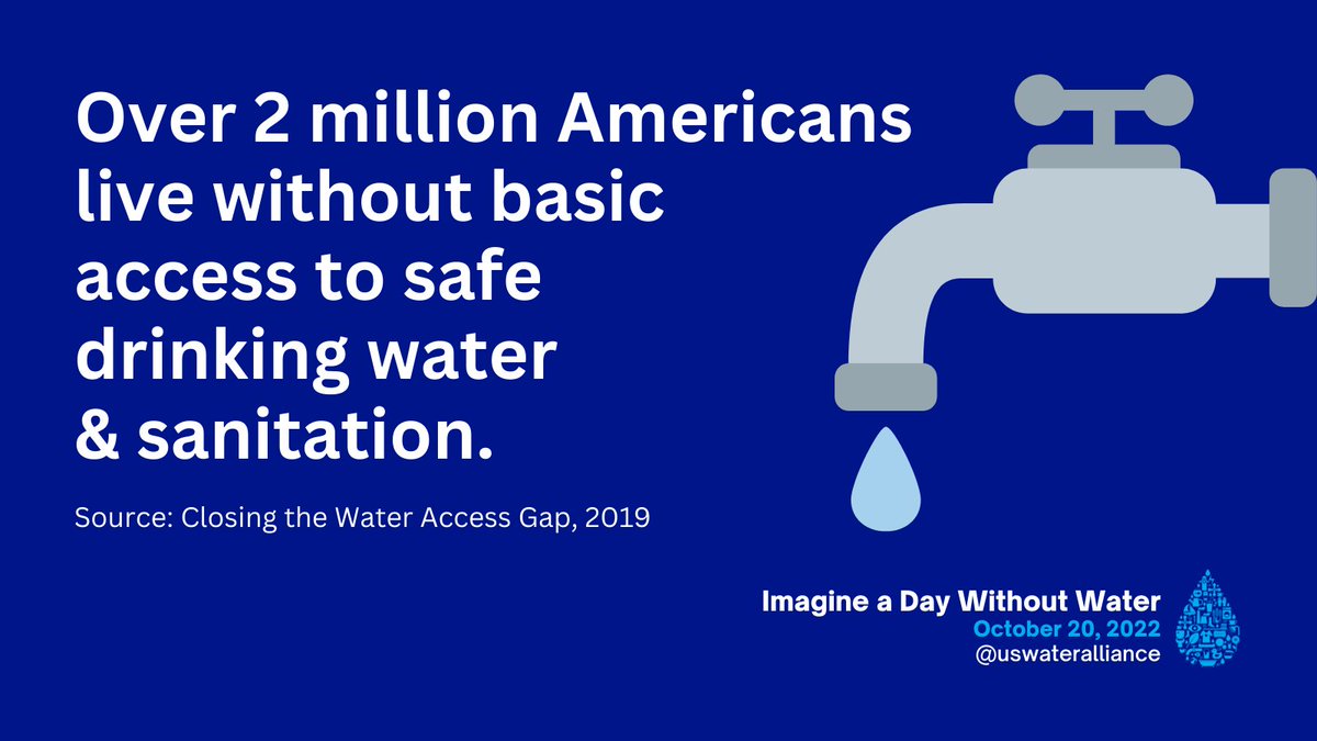 Our 8th annual #ImagineADayWithoutWater nat'l day of action is happening Oct. 20! For many Americans, living a day without H2O is a harsh reality, not something to be imagined. Together, we can achieve safe, affordable, sustainable water. For everyone. /1