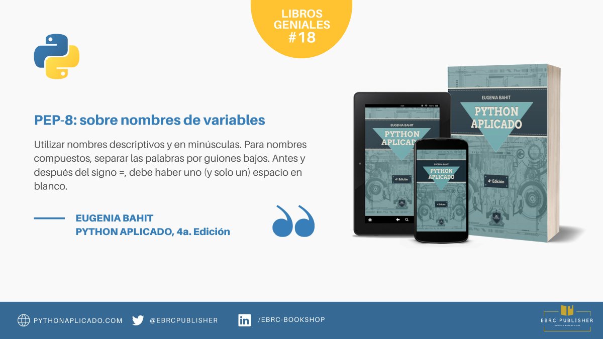 EbrcPublisher's tweet photo. ¿Qué nos dicen las #PEP8 sobre los nombres de variables?

Vía @EugeniaBahitOK en #Python Aplicado

https://t.co/IMrXOFeT9z https://t.co/wmvp0sCXWG