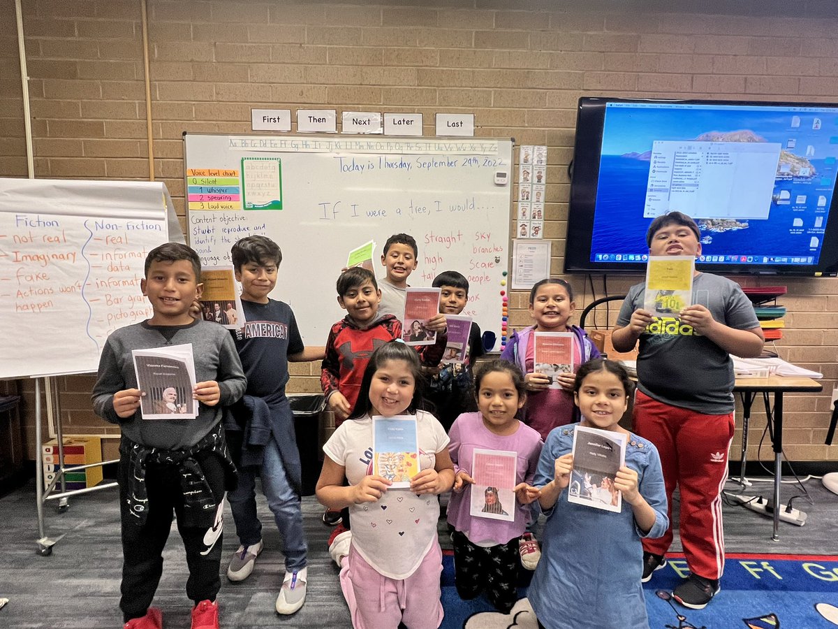 JJaramilloESL's tweet photo. For the Hispanic heritage month,3rd grade ELLs made their own books about Hispanic people who have impacted the world positively.Then, they placed their books in the school library so other students can read them. They wrote their first book! @WriteReaderApp @ParticipateLrng https://t.co/a5U4IL943M