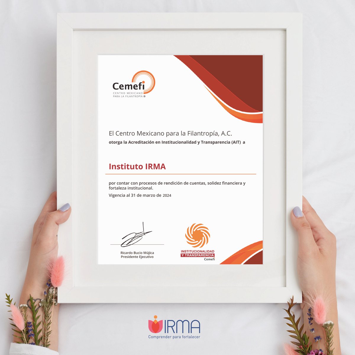 Nos complace anunciar que renovamos nuestra Acreditación en Institucionalidad y Transparencia (AIT), en nivel óptimo, con vigencia hasta el año 2024, otorgada por <a href="/Cemefi/">Centro Mexicano para la Filantropía</a> 
Esto refuerza la transparencia de nuestros procesos internos y externos fortaleciendo nuestra Institución.