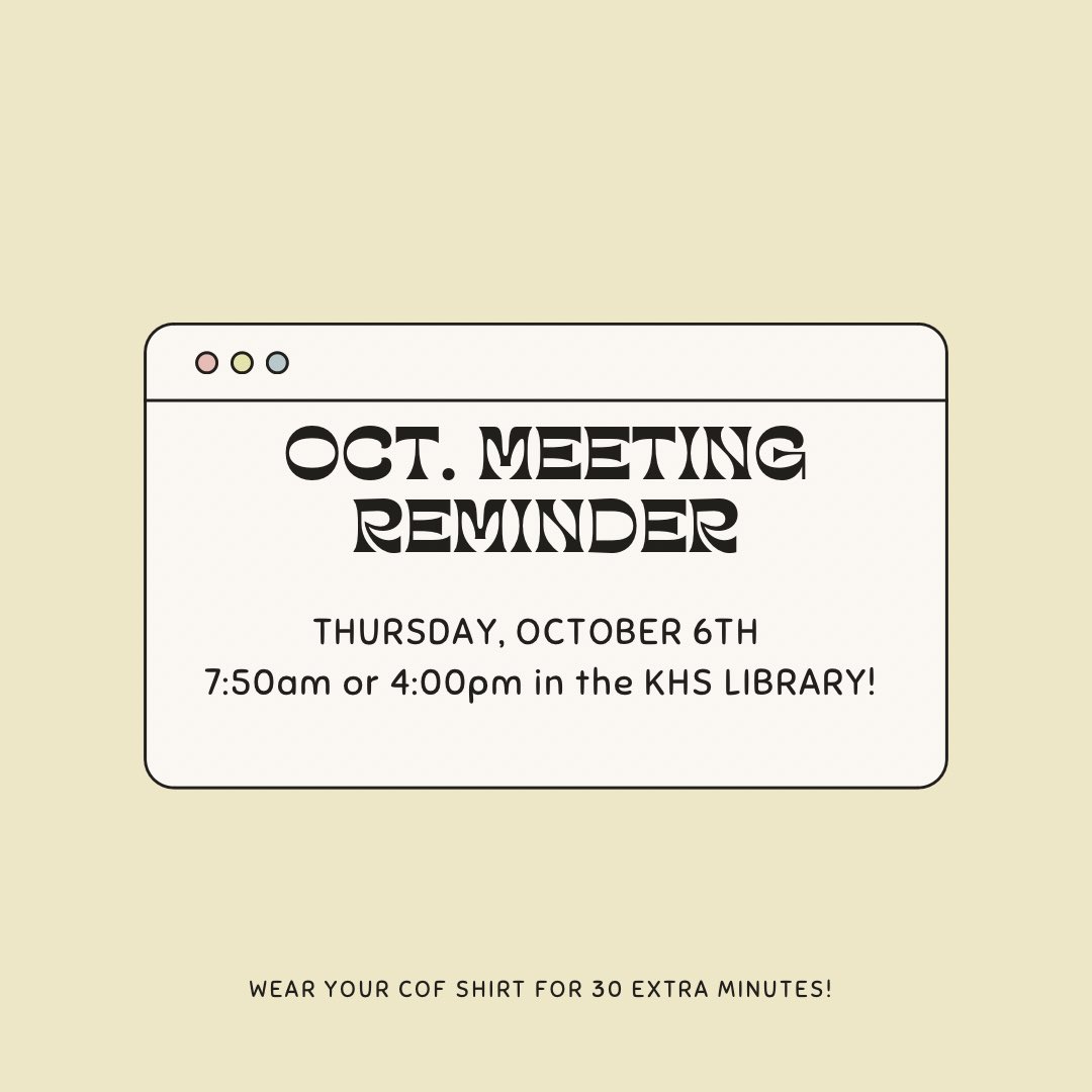 Our next COF meeting is THIS THURSDAY! See you guys there!!