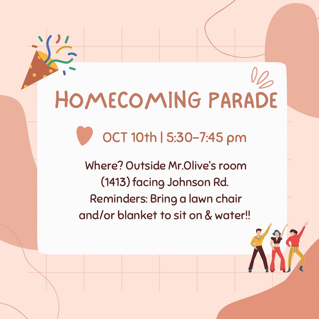 Join us NEXT MONDAY to watch the homecoming parade together! Hope to see you guys there!! 💗💗

+ Make sure to keep checking your Remind for the latest updates about meetings, events etc!!