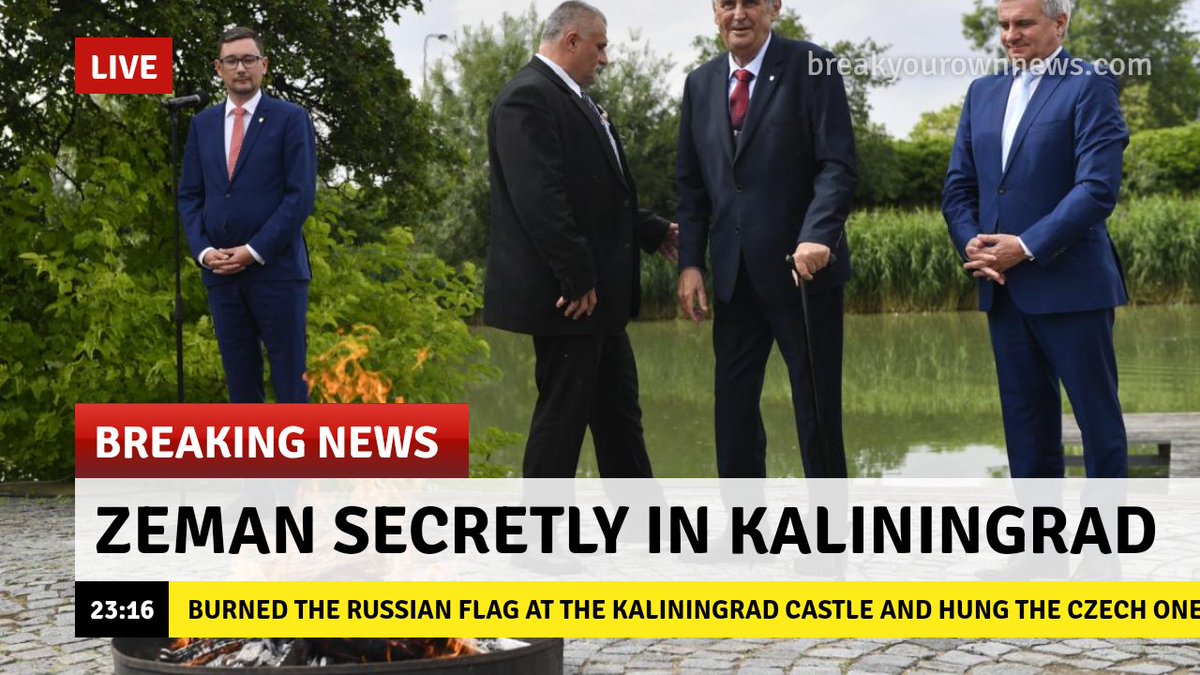 Breaking news!
Prezident Zeman tajně přiletěl do Kaliningradu a slavnostně zde spálil ruskou vlajkou.
Občané Královce nadšeně vítají svého prezidenta a připojení k České republice.
"Fait accompli" komentoval Zeman anexi pro zahraniční