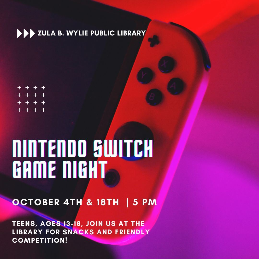 Teens ages 13-18 are invited for snacks and gameplay on the Nintendo Switch tomorrow 10/4 at 5 pm! 🎮💥👾 #TeenTuesday