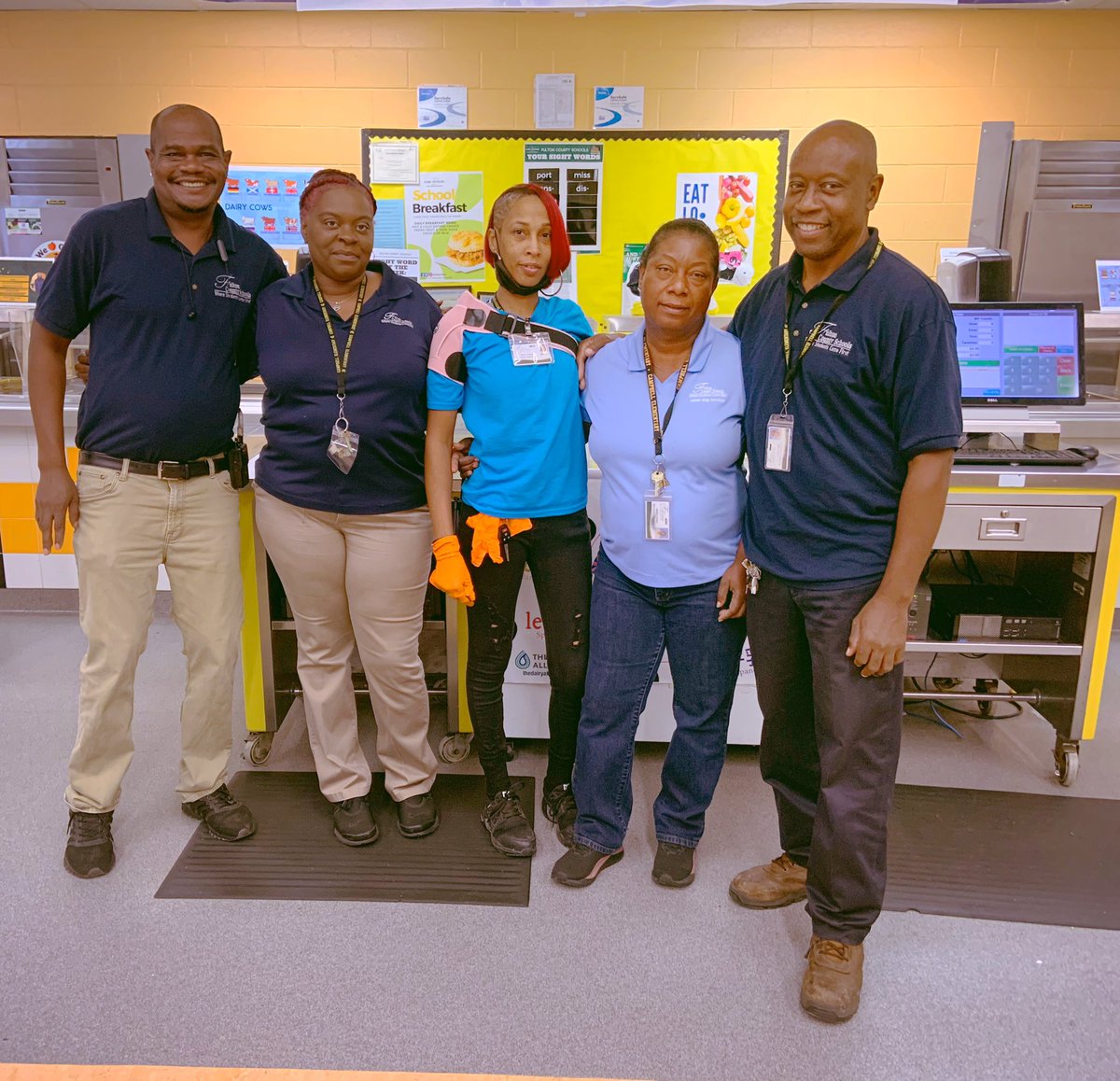 ADNspire's tweet photo. Thank you, Thank you and Thank You again for the work you do on our Campus. Left to right #MrWilliams #MrsHicks #MsKristi #MrsMari #MrNellons #CustodianAppreciationDay @CampbellES_FCS https://t.co/lrR5xXYd28