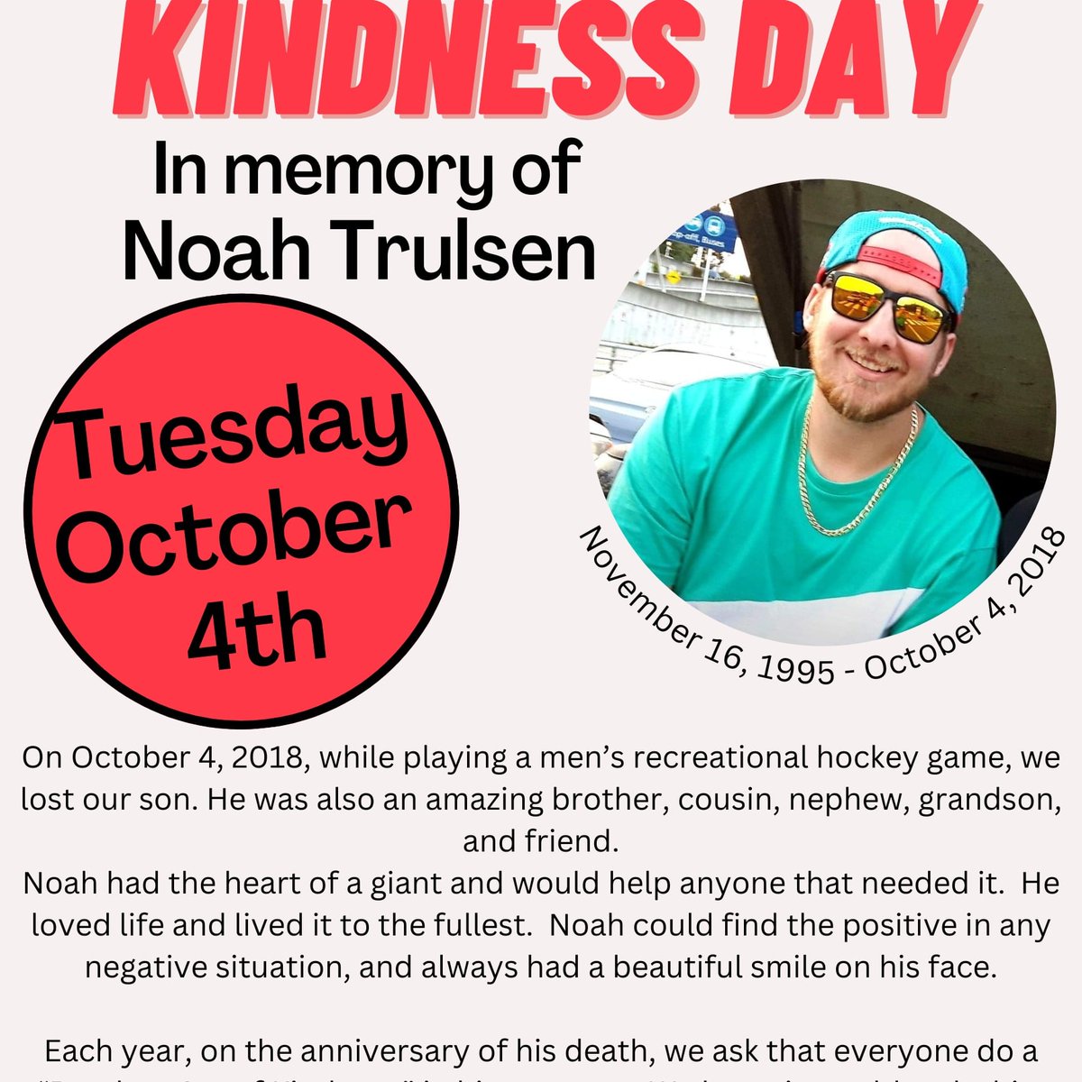 Hockeymom22boys's tweet image. Tuesday October 4th, is the 4th anniversary of our son Noah's passing. Please join us as we remember him throughout the day❤️#3