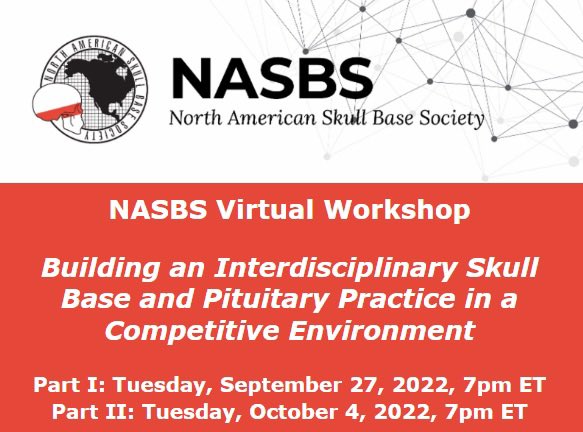 BorgheiRazaviMD's tweet photo. TOMORROW, 10/4, tune in at 7p EDT for Part II of our exciting new #SkullBase #Pituitary Virtual Workshop: "Building an Interdisciplinary Skull Base and Pituitary Practice in a Competitive Environment." Outstanding speakers.

https://t.co/2nhFwTNcYN https://t.co/QtiFeoL6ju