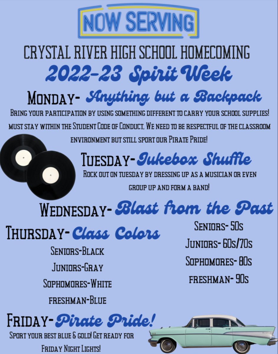 Homecoming Spirit Days start 10/10 💙💛🏴‍☠️