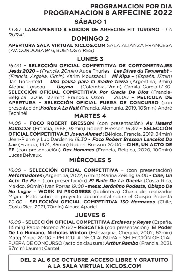 cine_fe's tweet photo. 🎬 ¡Arrancamos la Octava Edición de ARFECINE @cine_fe Festival Internacional de Cine Religioso de Buenos Aires del 3 al 6 de octubre en la @AlianzaFBsAs
🎞 ¡Los esperamos! Última función a las 20 horas.
#cineyfe #competenciaoficial #françoisozon #festivaldecine #ARFECINE #CABA https://t.co/THevBvP0hy