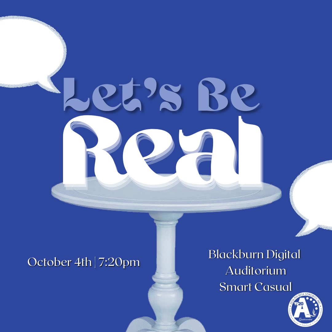 ZPhiBAlpha's tweet photo. Tuesday’s Event 10/4: Let’s Be Real. This event aims to promote community and camaraderie through group discussion. We hope to see you there! 

💙🤍💙🤍
#zphibalpha #hu23 #hu24 #hu25 #hu26 https://t.co/J3XPvGuKCw