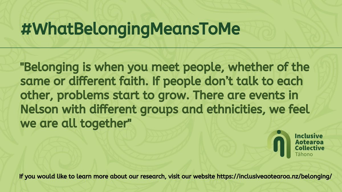 Over the next few weeks, we will be sharing quotes from our belonging research. To learn more about our research, visit inclusiveaotearoa.nz/belonging/ 💚