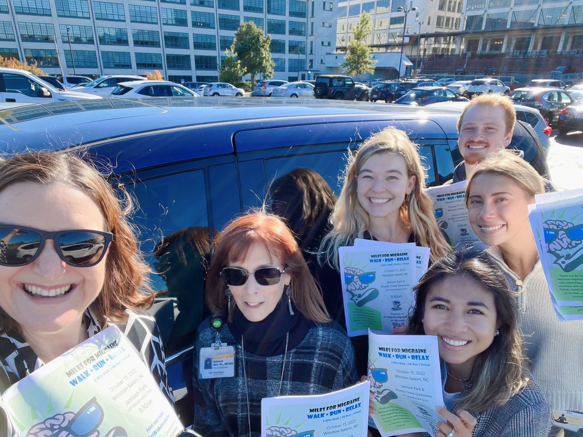 Less than 2 weeks left to register for @miles4migraine #WinstonSalem! Our @WakeNeuro #Headache Team piled into my minivan to spread flyers around town today! ⁦@wakeforestmed⁩ ⁦@AtriumHealthWFB⁩ Still time to Register here: raceroster.com/events/3d3aa6a…