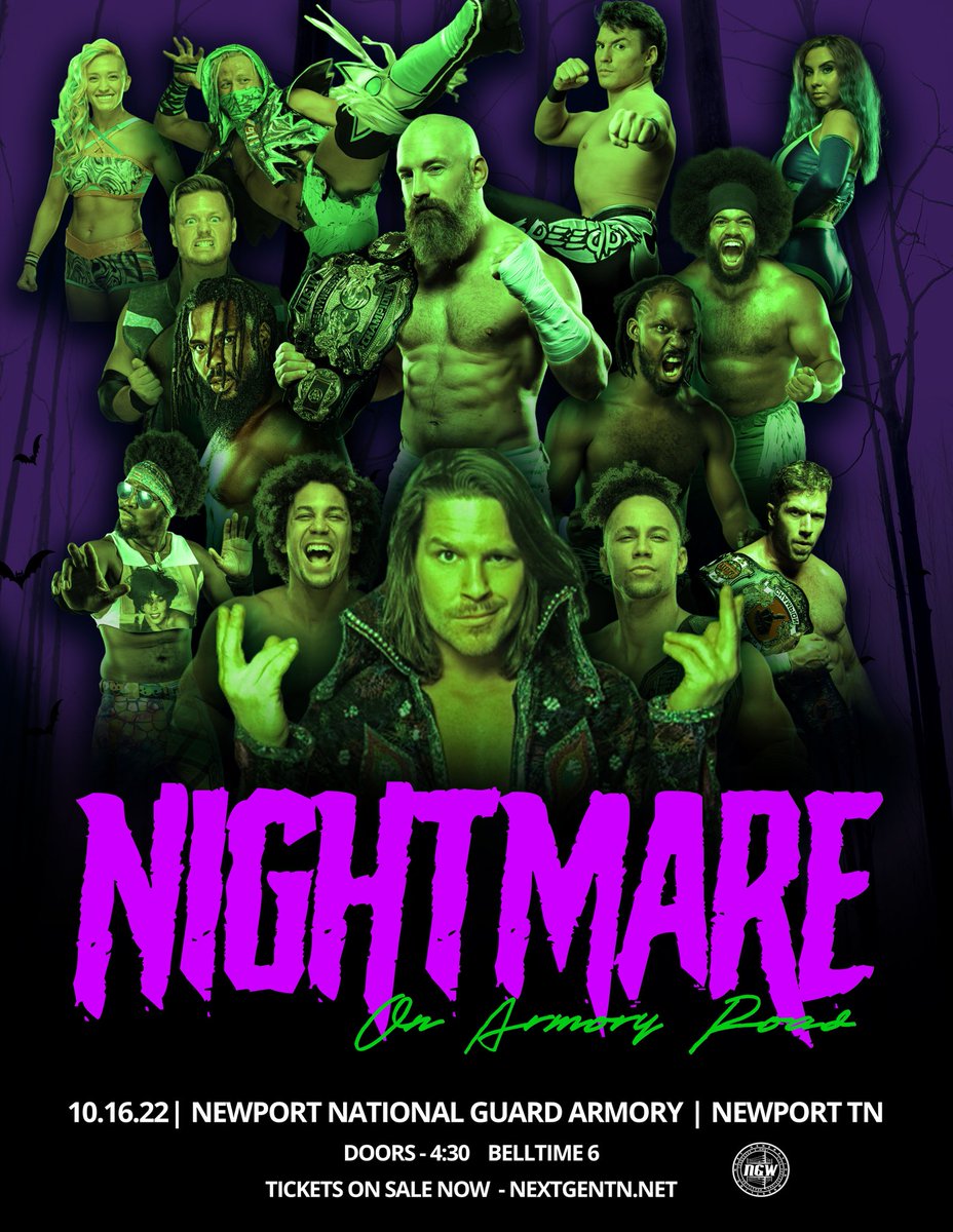 NextGenTN's tweet photo. NGW Presents: Nightmare on Armory Road!

October 16th at the Newport National Guard Armory!

See you in Newport, Tennessee!

Get 🎟: https://t.co/WhXJqxhhxL https://t.co/AuZDPmzh9U