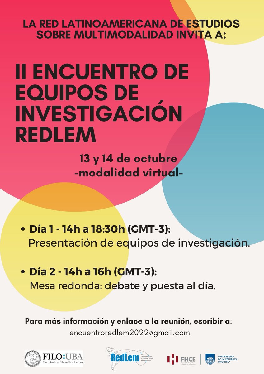 ILinguistica's tweet photo. Compartimos la invitación al II Encuentro de equipos de investigación REDLEM que se realizará los días 13 y 14 de octubre en modalidad virtual. 
👇
info y link de acceso: encuentroredlem2022@gmail.com

#evento #linguistica #multimodalidad #redlem #udelar @filo_uba @JuliaZullo https://t.co/SSGHPL7Iez