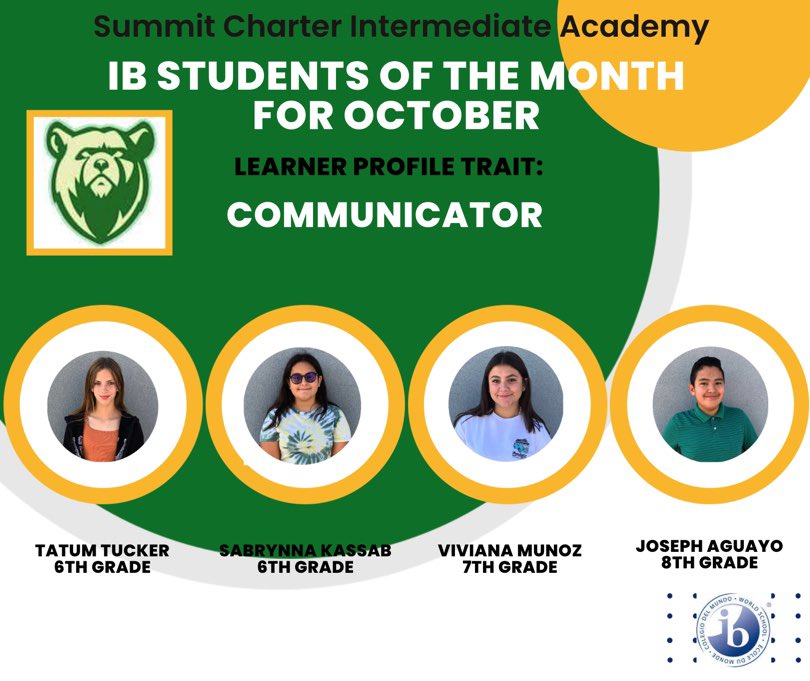 jenlsanders's tweet photo. Congratulations to our October IB Students of the Month! #communicators #ibmyp #ibstudentofthemonth #greatertogether #itsgreattobeabear #SCIAjourney #BSDproud @SCIABEARS @IBinBSD https://t.co/pCfNmGeZhE