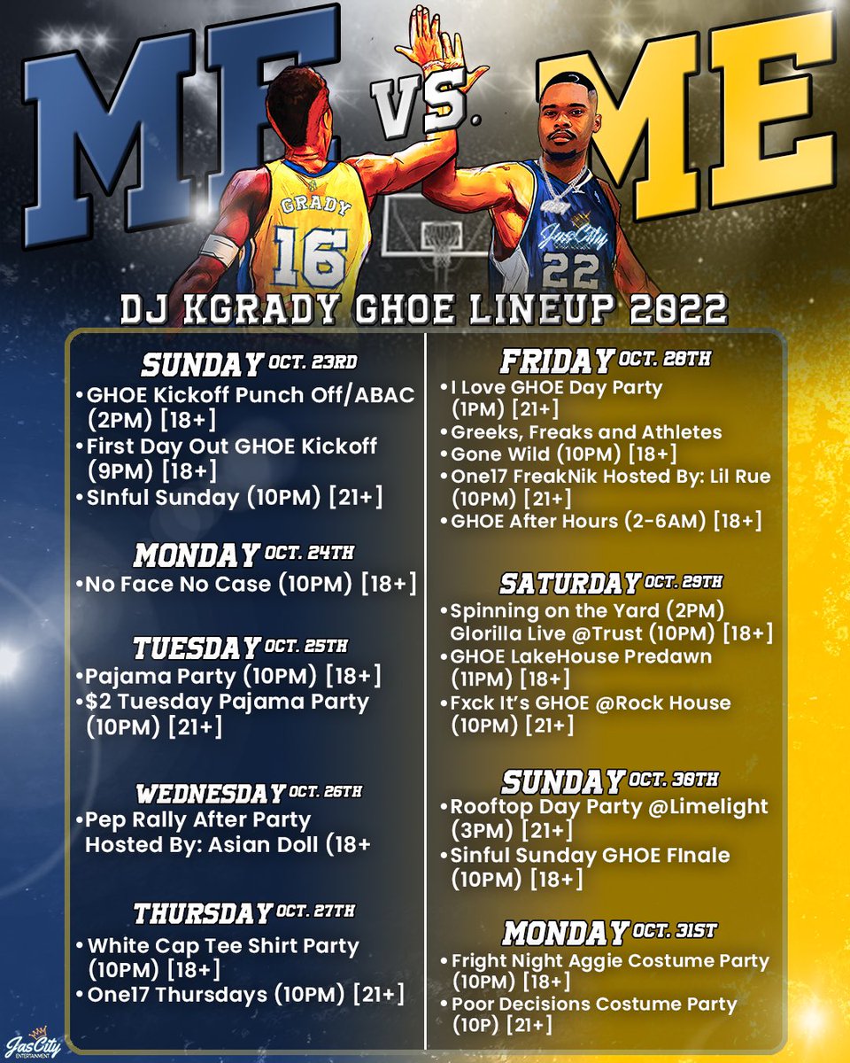 DJKGRADY_JC's tweet photo. SAME SHIT JUST A DIFFERENT YEAR 2016 GRADY VS 2022 GRADY GHOE TAKEOVER…
18+ & 21+ EVENTS ☄️
ON CAMPUS EVENTS
LAKE HOUSE PARTY
CELEBRITY EVENTS
NOFACENOCASE
DAY PARTIES
& MUCH MORE
#InGradyWeTrust #PartyWithJascity
#NCAT https://t.co/o3EmZAuAEh