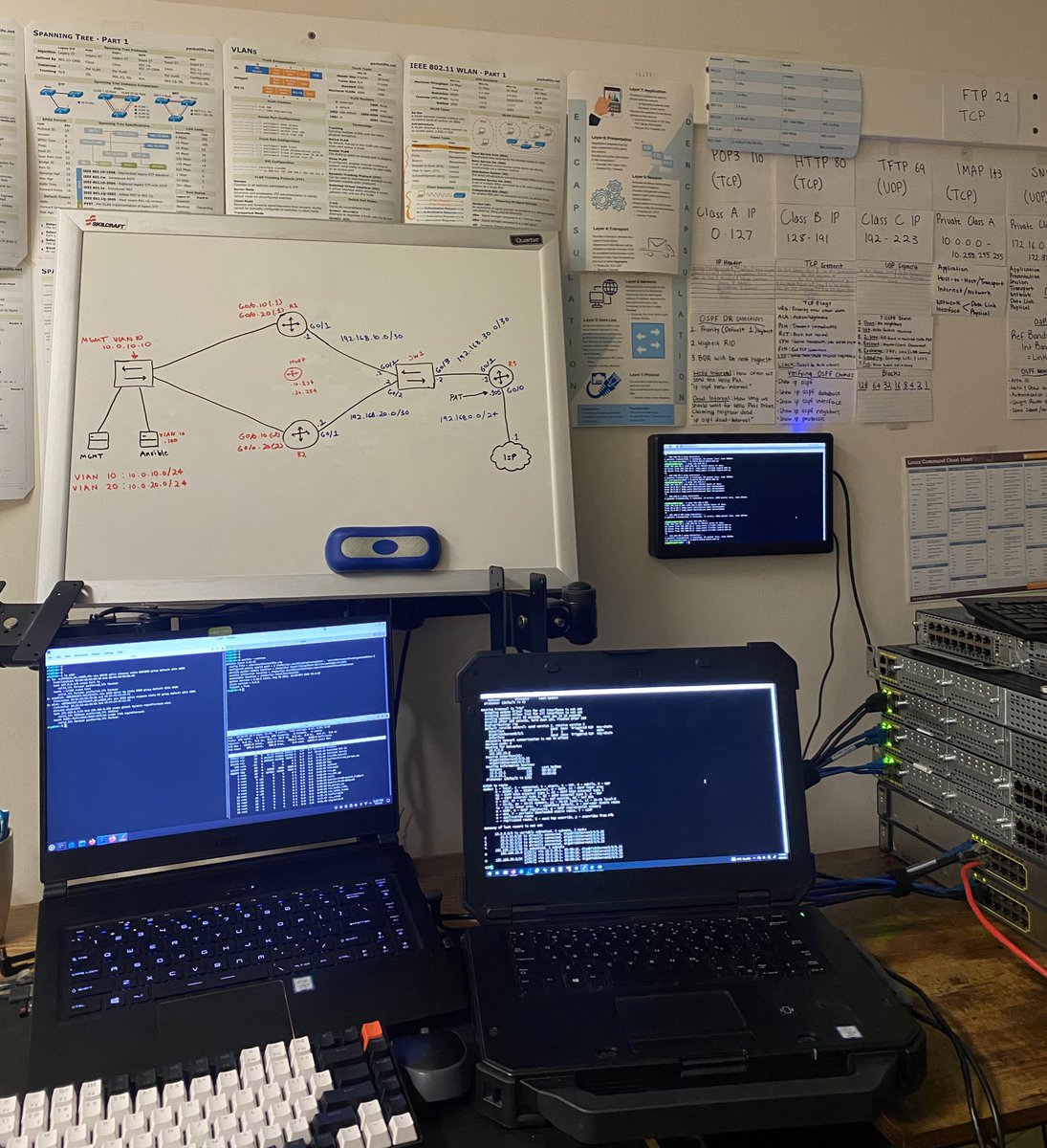 Routeable's tweet photo. Temporary setup till I fly out. Shipped my server with all of my virtualization lab software home. Back to hardware equipment for the time being. Working on Ansible automation/programming.

#techtwitter #cisco #ccnp #ansible #automation https://t.co/5hjMPnyLND