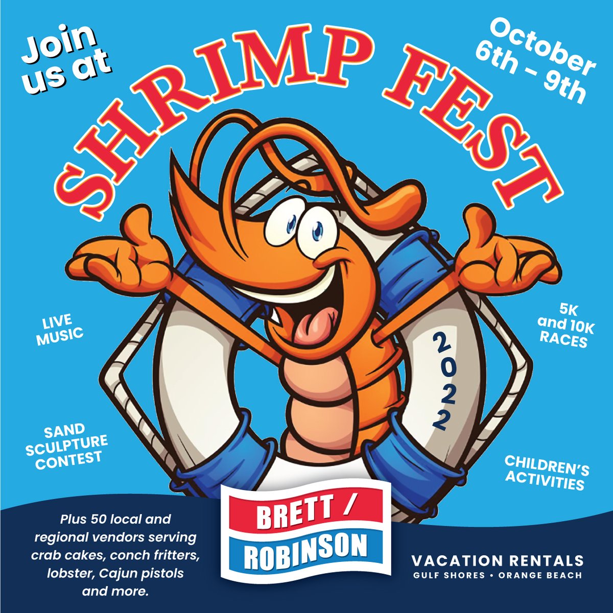 BrettRobinson1's tweet image. Did you know that the Shrimp Festival is at the beach THIS WEEKEND? 🍤 It's not too late to book a stay at your favorite Brett/Robinson Property and join us in all the fun! #BRVacations #ShrimpFestival2022