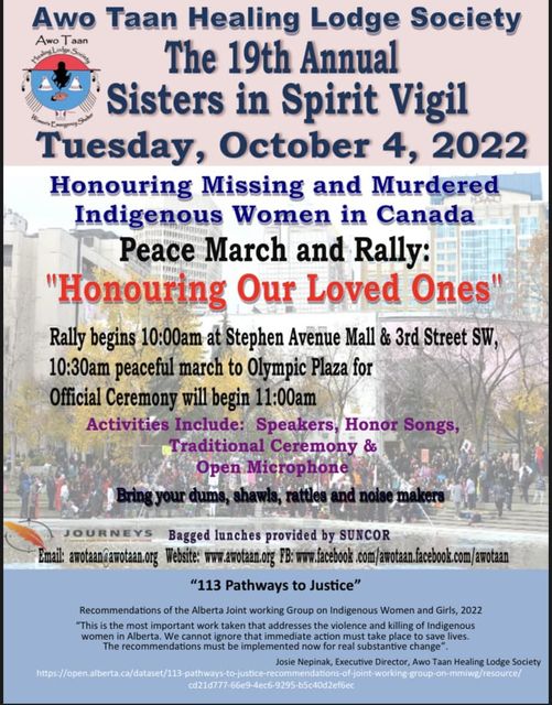 October 4th is Sisters in Spirit Day to honour Missing and Murdered Indigenous Women in Canada. Consider attending an event to show your support. Read more here:   calgarylearns.com/sihtoskatowin-…