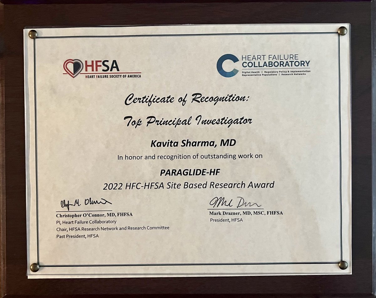 Thank you for the recognition @hfcollaboratory @mfiuzat @coconnormd! Looking forward to many more clinical trials and improving URM, female enrollment, and diversity in clinical trials and site leadership! Congrats to the awardees @robmentz @AmitGoyalMD @Dr_DanMD @HFSA