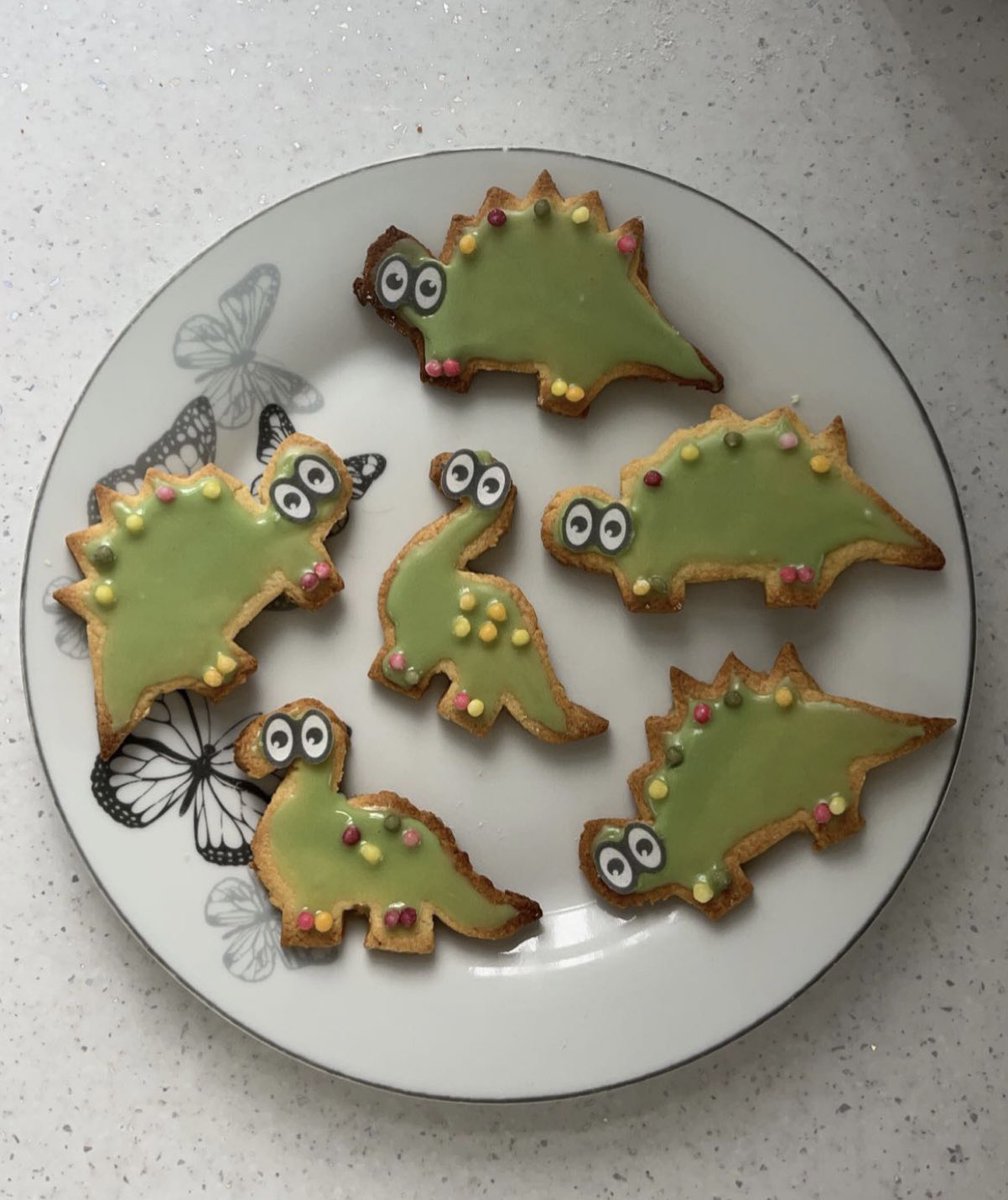 MissJones023's tweet photo. A little dinosaur 🦕 biscuit baking afternoon after my first day back at uni- starting the second year of my course! 📝 Feeling very proud of myself (for getting through my day that is… and the biscuits too I suppose!🤭) https://t.co/NI2CdfCzqP