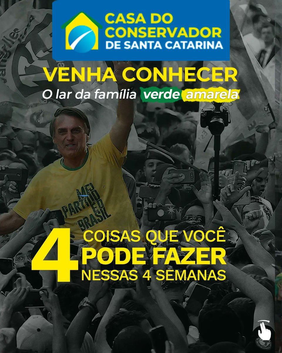 ConservadorCasa's tweet image. Separamos 4 coisas que você pode (e deve) fazer nas próximas 4 semanas!!!

A Casa Do Conservador veio para INFORMAR, ORGANIZAR e MOBILIZAR.

Vamos AGIR, e vamos VENCER! 🇧🇷

#2TurnoéBolsonaro
#CasaDoConservadorDeSC
#LagesSC
#Amures
#SantaCatarina