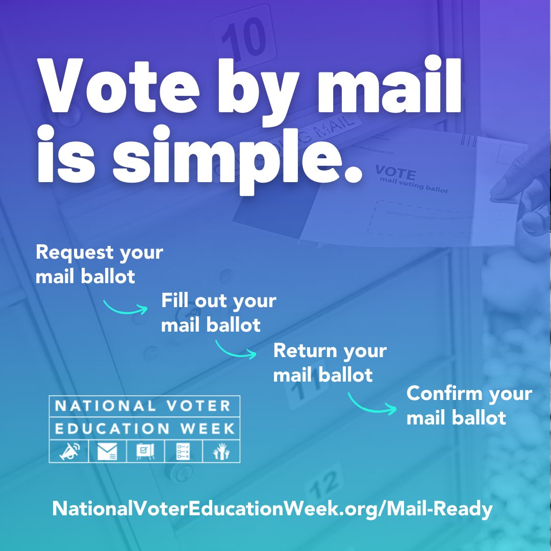 Mail in voting is voting on your time. 

Get #MailReady and request your mail ballot ASAP! votereducationweek.org/mail-ready/

#NationalVoterEducationWeek