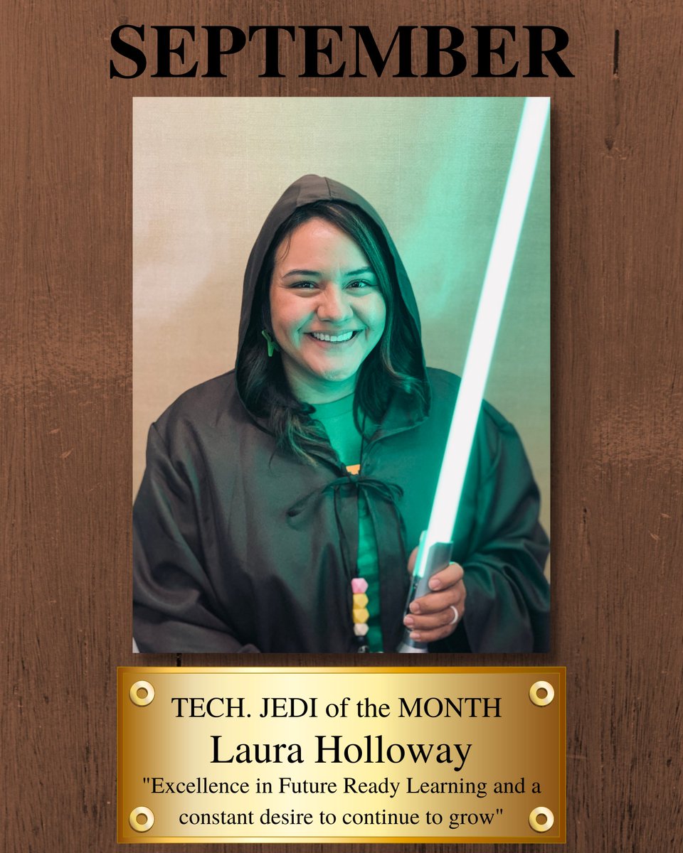 EduTechWizard's tweet photo. At @smithelem_Noel, our first Tech. Jedi of the month is the amazing @HollowayLearns! She is a forever learner and always looks for ways to improve her practice. Her students are future ready because she is future ready! #fisdmadetoshine #techjedi #smithstrong @canva https://t.co/MKAMVjWsl7