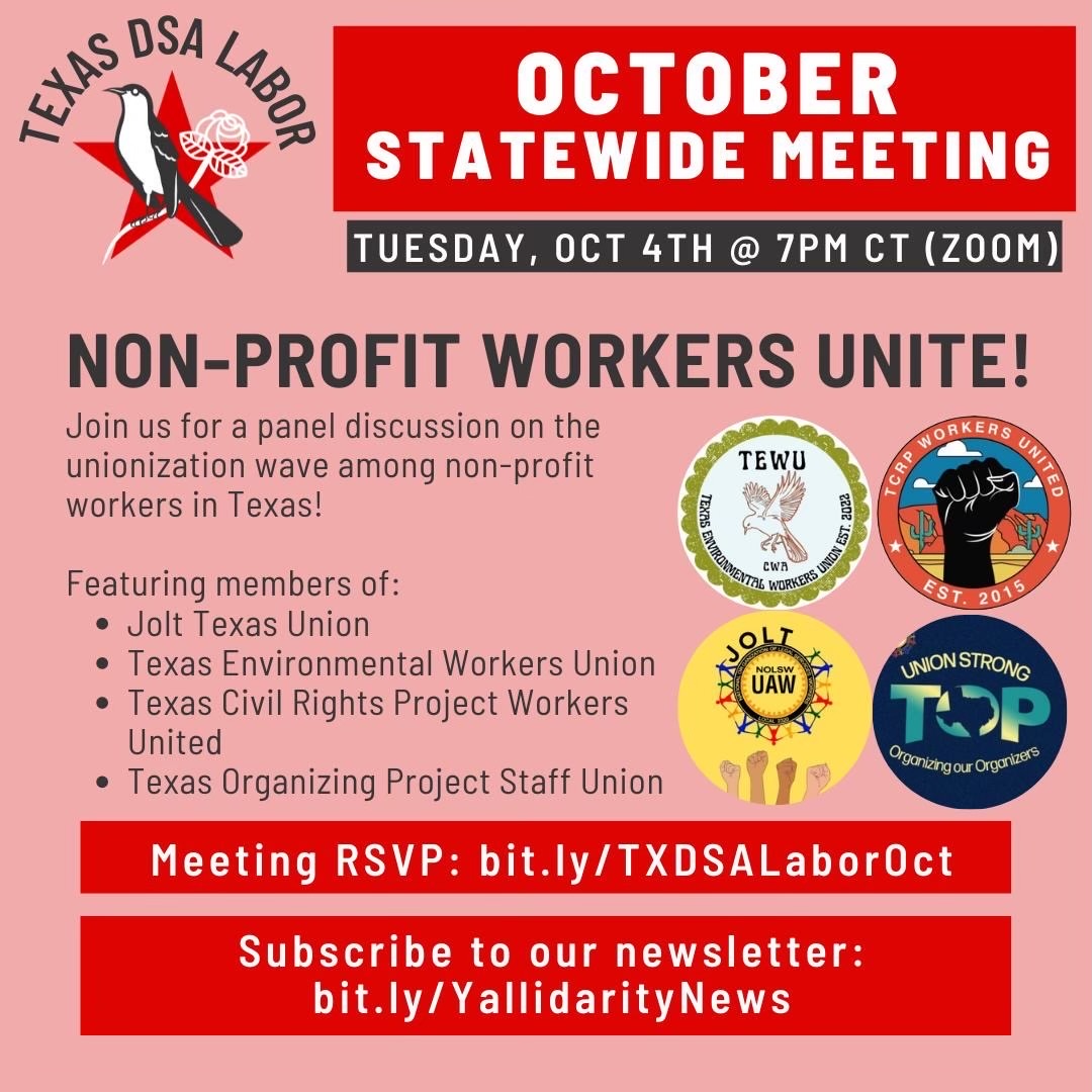 The Jolt Union will join some of our fellow #unionstrong workers in the nonprofit sector to discuss the wave of unionized campaign workers in Texas. See you there! #unionize