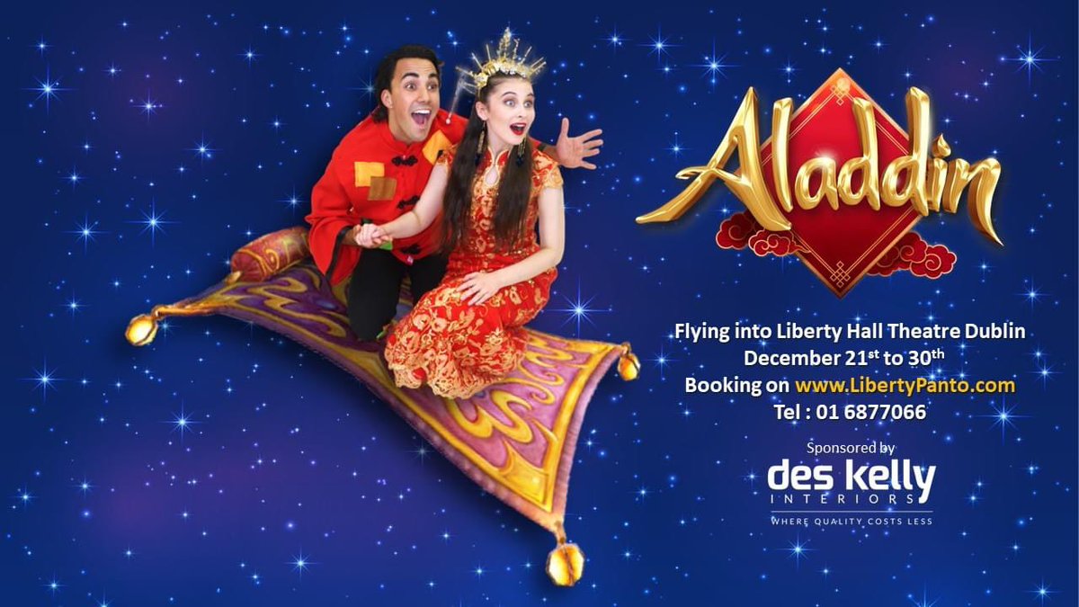 Aladdin is flying into Liberty Hall Theatre Dublin this December starring @jakecartermusic as Aladdin. Don’t miss this high flying panto. Tickets on libertypanto.com @DesKellyIE
