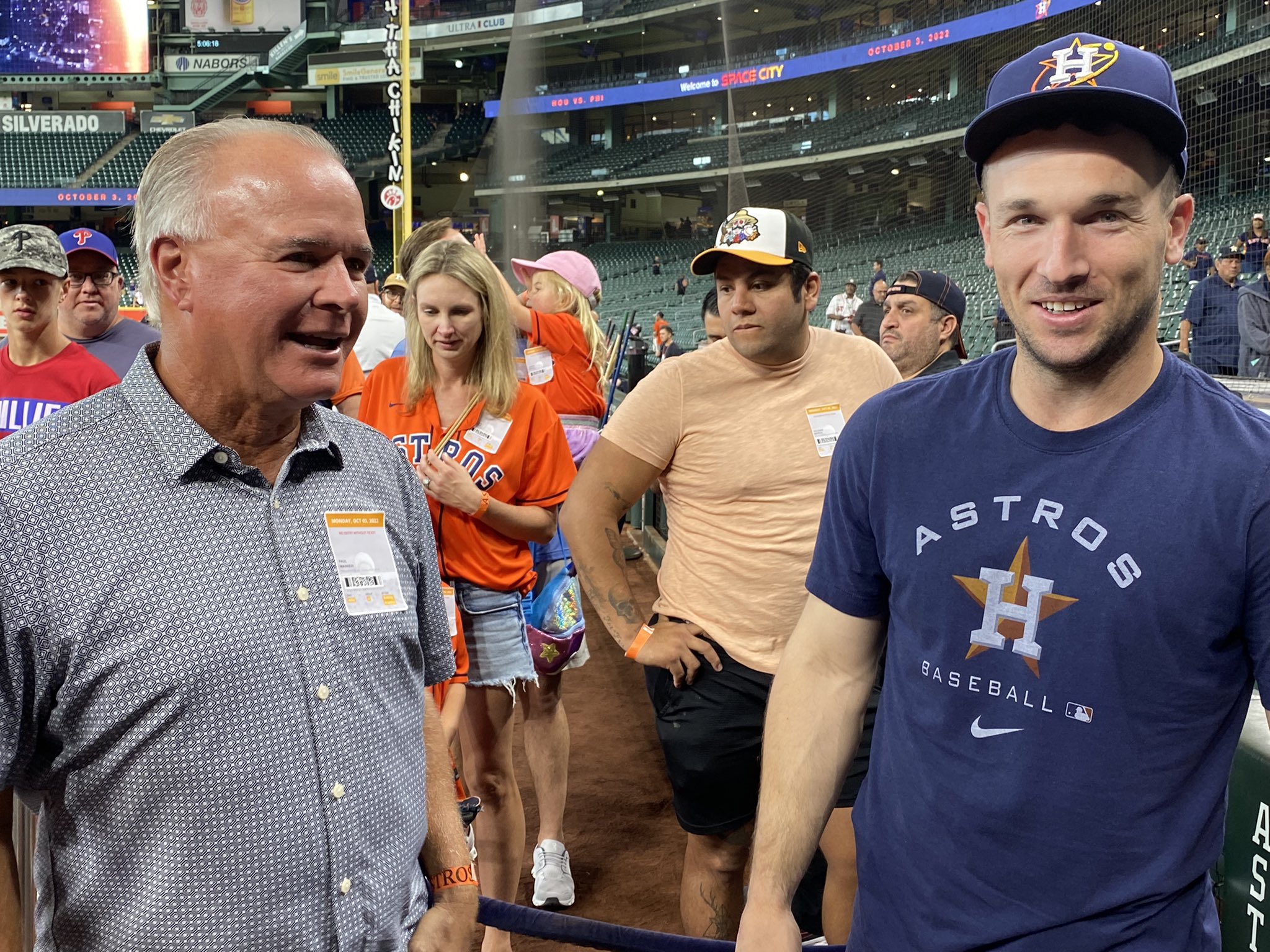Brian McTaggart on X: Former LSU coach Paul Mainieri is at Minute Maid  Park, where a couple of his former pupils will work tonight: Aaron Nola of  the Phillies and Alex Bregman.