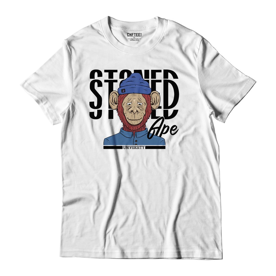 madebychubb's tweet photo. What do you guys think of these t-shirt designs I did with my @StonedApeU NFTs?? #madebychubb #CNFT #CNFTCommunity #NFTs #CardanoNFTs https://t.co/KTM571JDj4