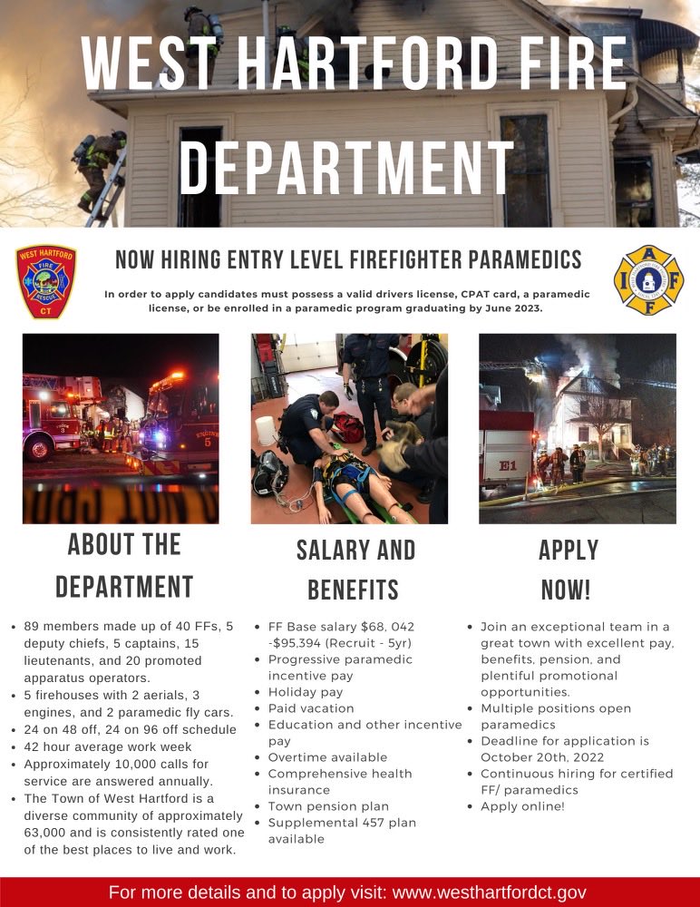 Applications are now being accepted! ⁦@fireengineering⁩ ⁦@FireRescue1⁩ ⁦@FirehouseNews⁩ ⁦@CT_EMS_Assoc⁩ ⁦@jemsconnect⁩ ⁦@IAFFofficial⁩ ⁦@SquadFirePhotos⁩ ⁦@ctfirephoto⁩ ⁦@EasternCtFire⁩ #firejobs #paramedics #fire
