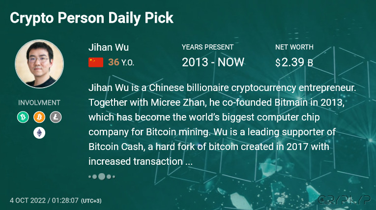 cryptoteka_io's tweet photo. π¦#CryptoPerson Daily Pick
Jihan Wu / @jihanwu
Is a Chinese #billionaire #cryptocurrency entrepreneur. Together with @micreez, he co-founded @BITMAINtech in 2013, which has become the worldβs biggest #computer #chip company for #BTC and #ETH #mining.
https://t.co/VVuZ33V345 https://t.co/Rc7APDABot