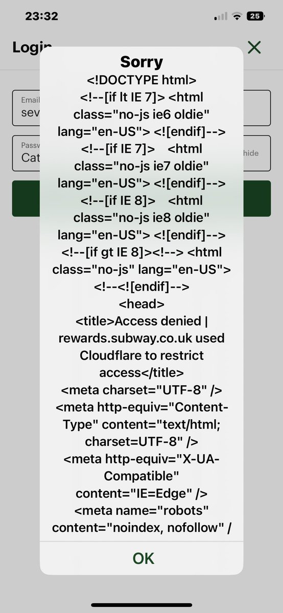 7pat's tweet photo. @SubwayUK this comes up when trying to sign in on iPhone app IOS16 https://t.co/C82CIcH3v4
