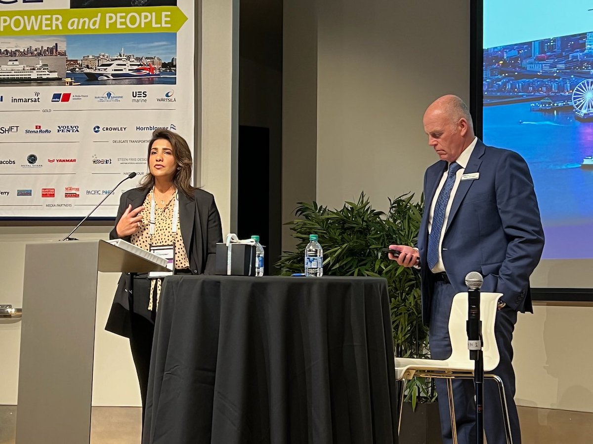 InterferryOrg's tweet photo. Parm Hari of Vancouver Fraser Port Authority in #Canada presents "Boomers and Beyond – Workforce Outlook and Trends" during the 46th Interferry Conference in #Seattle.
#interferry46 #interferryconference #maritimeindustry #future #labor https://t.co/WWSSO9WCsr