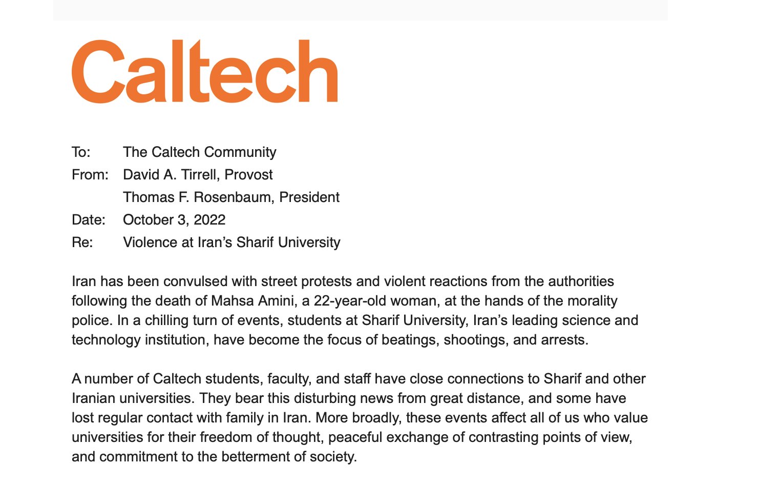 Anahita alavi on twitter thanks to caltech s president for this