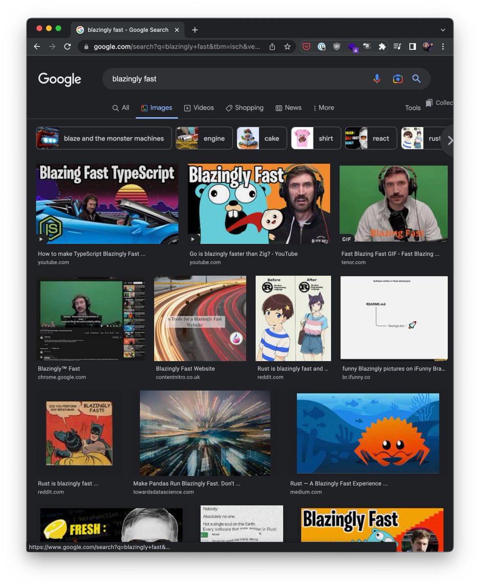 theo's tweet photo. Omg when you google image search Blazingly Fast it's like 90% @ThePrimeagen https://t.co/2dbn2iMCWy