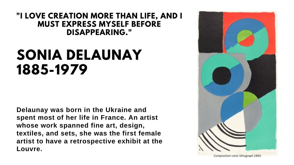 #SoniaDelaunay was a groundbreaking #artist, blurring the borders between #art and #design, and succeeding at the highest levels of both.#jewishartists #fineart #design #ukraine #odessa #Paris #womenartists #frenchlegionofhonor #painter #designer #textile #artbusiness
