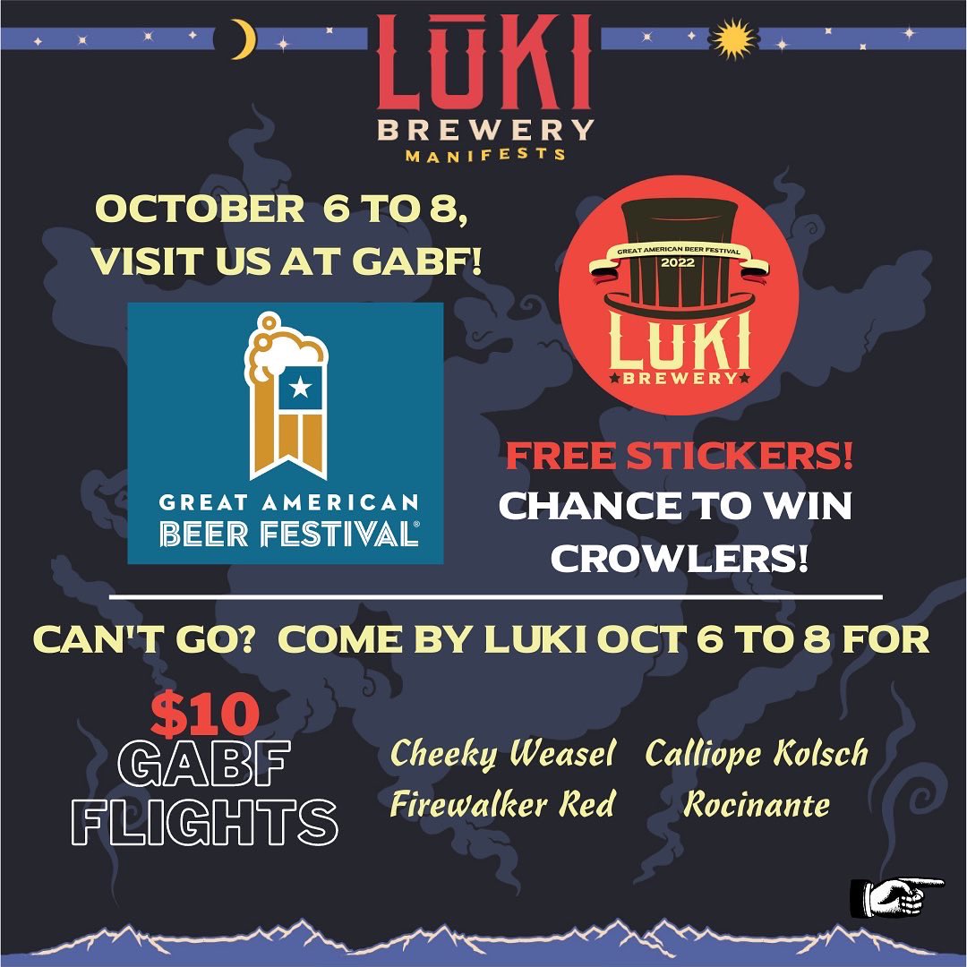 Lukibrew's tweet photo. Get excited, It's Great American Beer Festival time!  Catch us there or come here for some beer love. #StateOfCraftBeer #Arvada #DrinkLocal #CraftBeer #CoBeer #ColoradoCraft #SeekTheSource #GABF #FoodTruck https://t.co/6Cgh9dHJVp