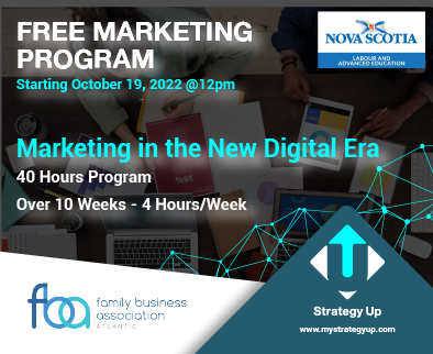 FREE marketing program "Marketing in the New Digital Era" for residents of #NovaScotia.  Places are limited, apply TODAY!  Starting October 19, 2022.  40 hours of learning, over 10 weeks (4 hours per week).  
forms.office.com/r/vGCHP5Eg6Y