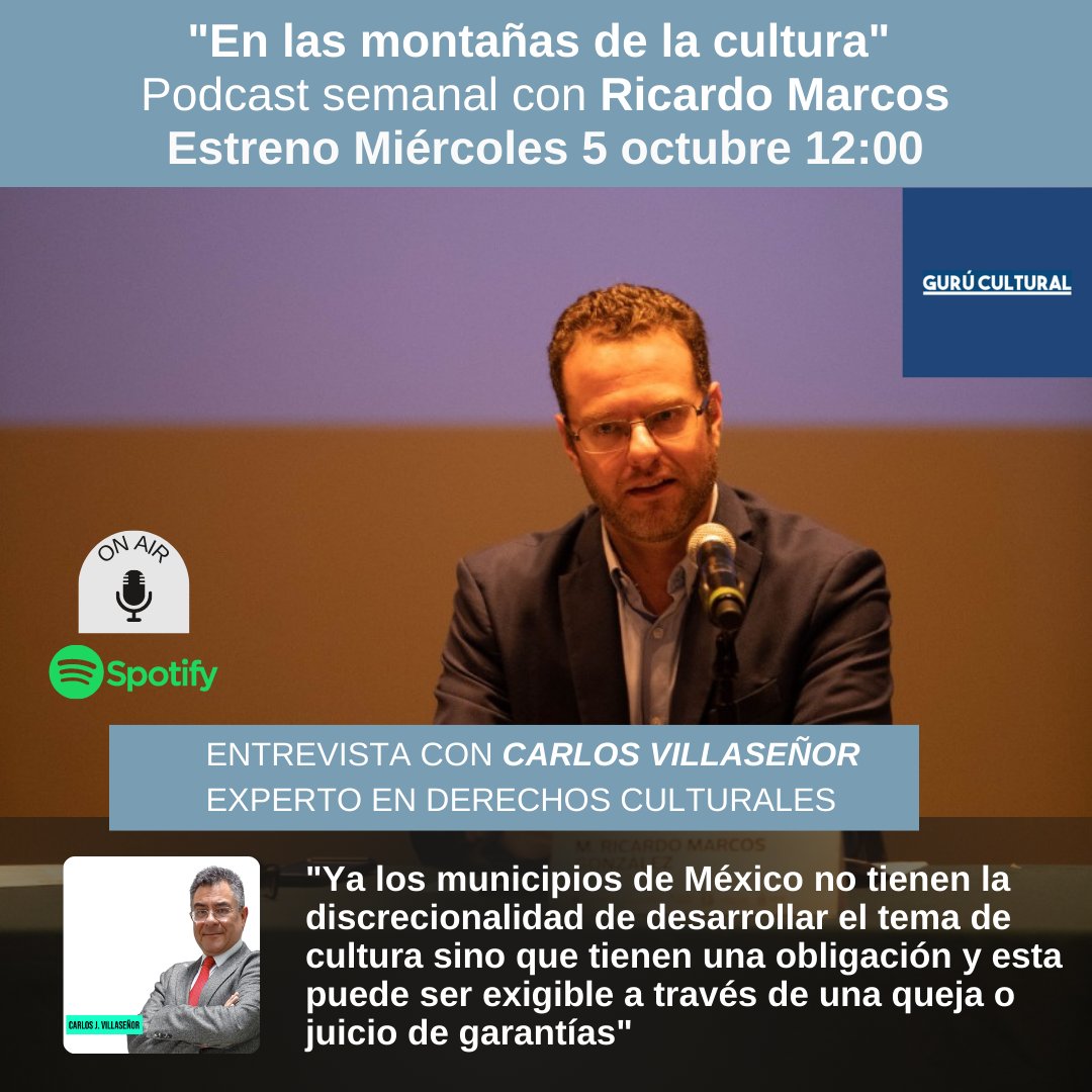 Esta semana comienzo "En las montañas de la cultura" una serie de podcasts semanales en donde entrevisto y diálogo con diversos protagonistas del medio cultural y artístico de México y el extranjero. Podcast semanal. Estreno miércoles a las 12:00. 1er invitado 
<a href="/culturamexico/">Carlos J. Villaseñor Anaya</a>