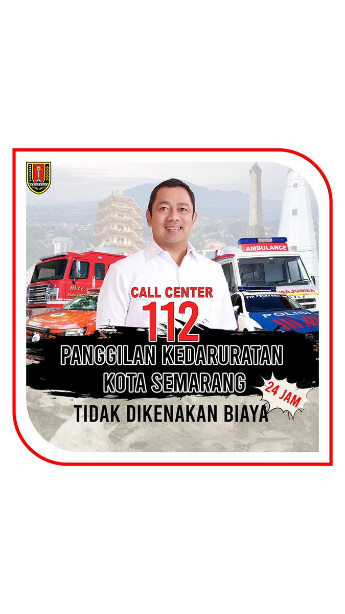 humaspemkotsmg's tweet photo. Call center 112 adalah Panggilan Kedaruratan bagi masyarakat Kota Semarang. Panggilan ini tersedia selama 24 jam dan tidak dikenakan biaya bagi masyarakat Kota Semarang. 

Ayoo kita manfaatkan Call Center 112 untuk menangani kegawatdaruratan
#BergerakBersama 
#CallCenter112 https://t.co/u37hLWxl85