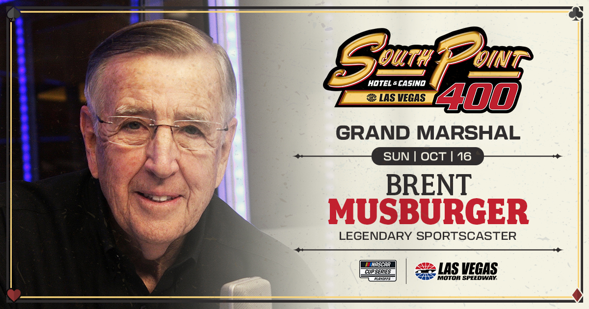 NEWS: Legendary broadcaster @brentmusburger will give the command to fire engines for the #SouthPoint400 on Oct. 16! 🏁 Musburger can be heard during the NFL season as host of @VSiNLive's Countdown Kickoff. 🏈