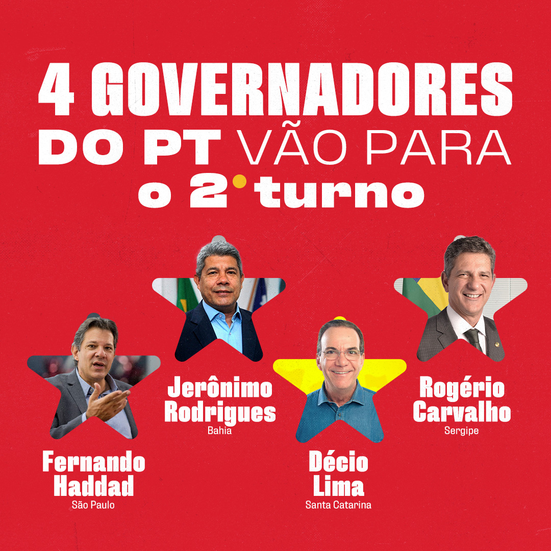 ptbrasil's tweet photo. ⭐E vamos disputar o segundo turno em quatro estados: São Paulo, Bahia, Santa Catarina e Sergipe #Vote13
@Haddad_Fernando @Jeronimoba13 @deciolimapt @SenadorRogerio https://t.co/zuOuJ7XDlR
