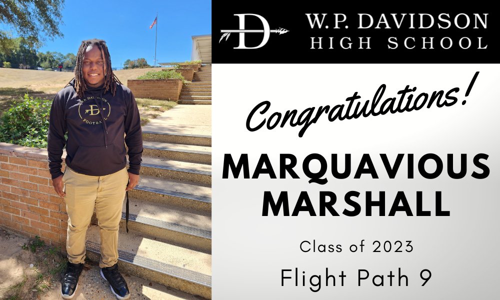 DHS_Warriors's tweet photo. DHS Senior MarQuavious Marshall was selected to participate in the 2023 Flight Path 9 cohort class designed to prepare individuals for a position at Airbus’ U.S. Manufacturing Facility.  Congratulations MarQuavious! #DavidsonDifference https://t.co/YSCH7bqyGl