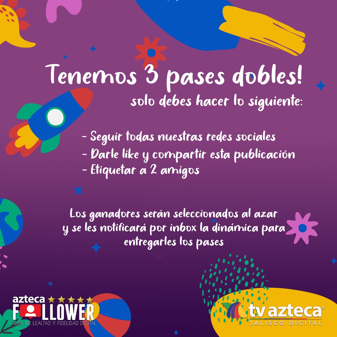 TVAztecaJalisco's tweet photo. ¡Tenemos 3 pases dobles a Papirolas para el día miércoles 5 de octubre! Solo debes seguir las instrucciones de la imagen y recuerda estar al pendiente de tu inbox para saber si fuiste seleccionado como ganador. 
#AztecaFollower #TVAztecaJaliscoDigital https://t.co/1uPVtA98xg