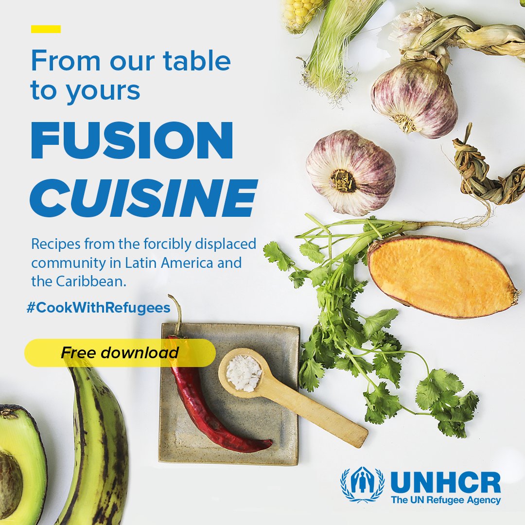 UNHCRUSA's tweet photo. π² Looking for a new dinner recipe?
π©βπ³ Check out "From Our Table to Yours: Fusion Cuisine" β a cookbook made by refugees to share with your loved ones.
#CookWithRefugees π https://t.co/VV3Tskb1MH https://t.co/votVNJhrhb