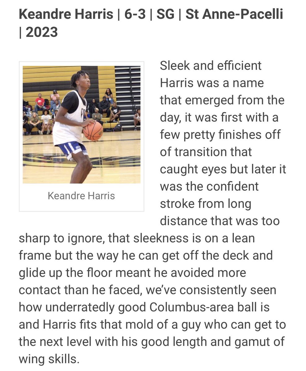 CoachCBlack's tweet photo. 23’ @KeandreHarris6 (Pacelli) has had a great fall and his recruitment and play is 📈. Excited to see him help lead the Vikings this season. 

Thanks for the write up @BracketSage from the @PRO_Movement1 Showcase. 

@KeandreHarris6 will be at @SHReport  Jamboree w/ Pacelli. https://t.co/g0g53ztucr