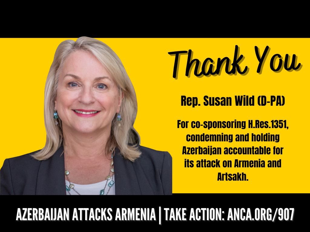 ANCPA's tweet photo. Thank you @RepSusanWild for co-sponsoring H Res 1351. We appreciate how you took such swift action on this issue that hits home to all your Armenian-American constituents. https://t.co/YgwMsdudOy